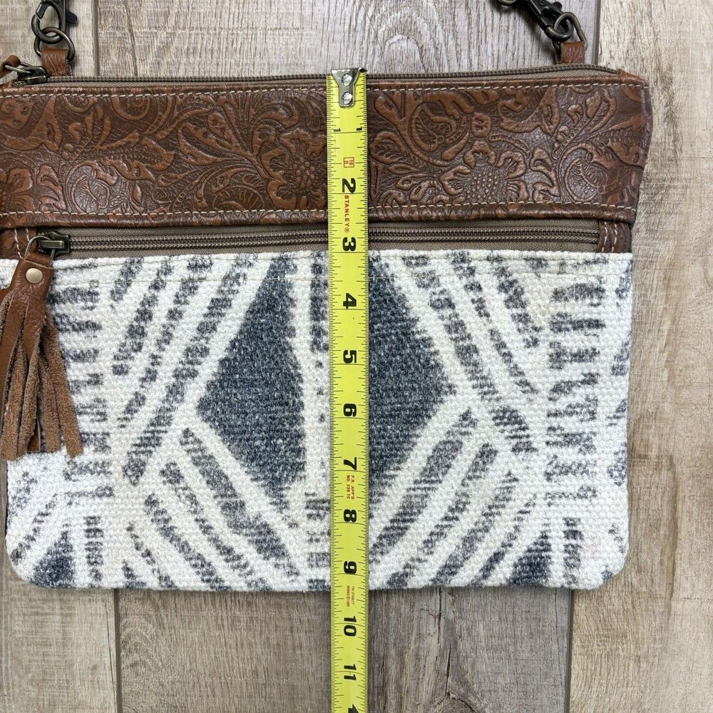 Myra Pastel Small Crossbody Purse Upcycled Cotton Leather Engraved Boho Western - Picture 11 of 12